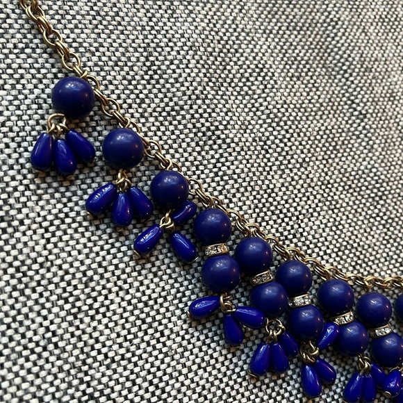 🔹 Vintage J. Crew Royal Blue, Gold and Rhinestone Statement Necklace 🔹 - Picture 11 of 17